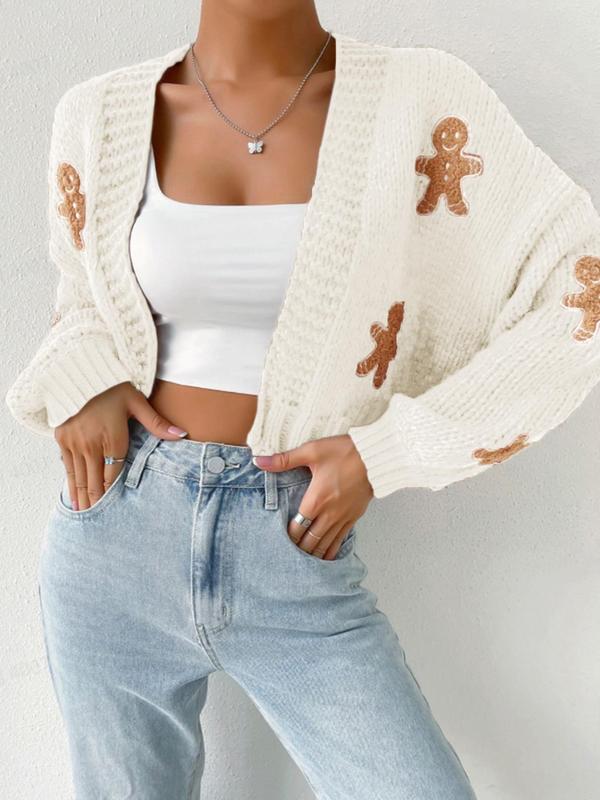 HEIDI - Кардиган с отворен преден край и карикатурен принт за уютни аутфити