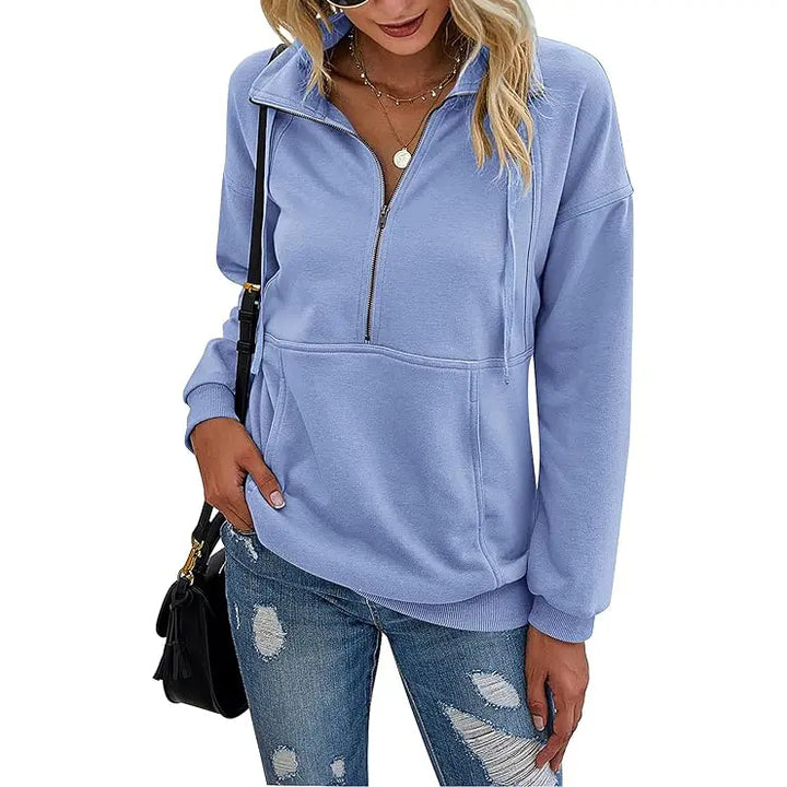АНИ - Суичър с цип и яка за жени, Casual Pullover