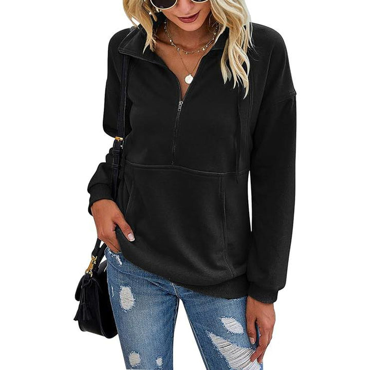 АНИ - Суичър с цип и яка за жени, Casual Pullover
