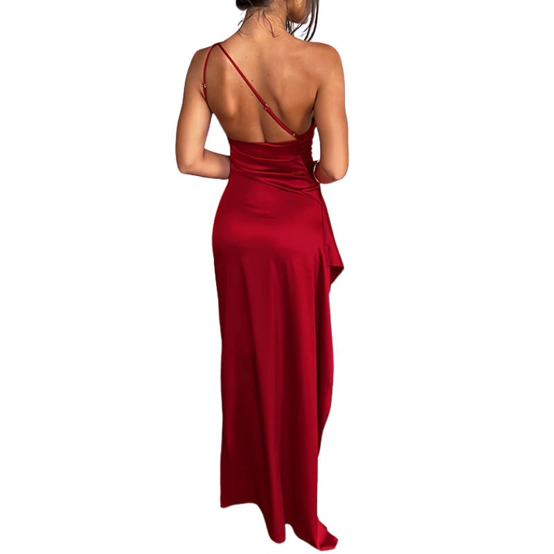 АМБЪР – Сложна дълга рокля с едно рамо